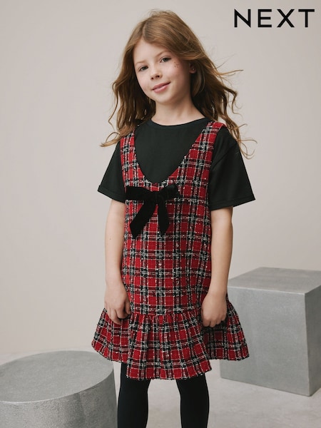 Red Check Pinafore And T-Shirt Set (3-16yrs) (H22423) | £30 - £36