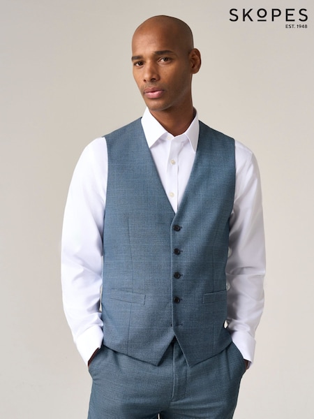 Skopes Blue Tailored Fit Self Check Anthony Suit Waistcoat (H22443) | £55