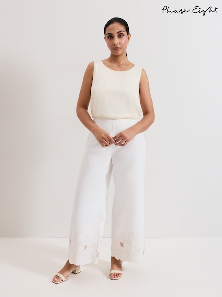 Phase Eight White Petite Svea 100% Cotton Trousers (H22476) | £110