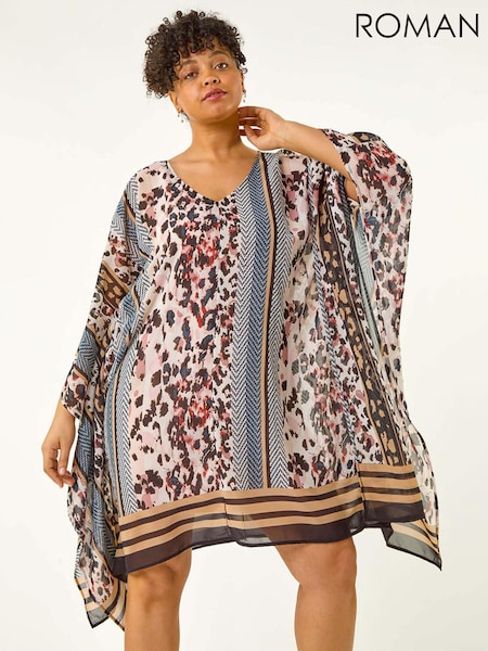Roman Natural Curve Contrast Print Tunic Dress (H22483) | £55