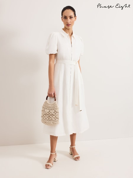 Phase Eight White Carlotta Linen Dress (H22502) | £139