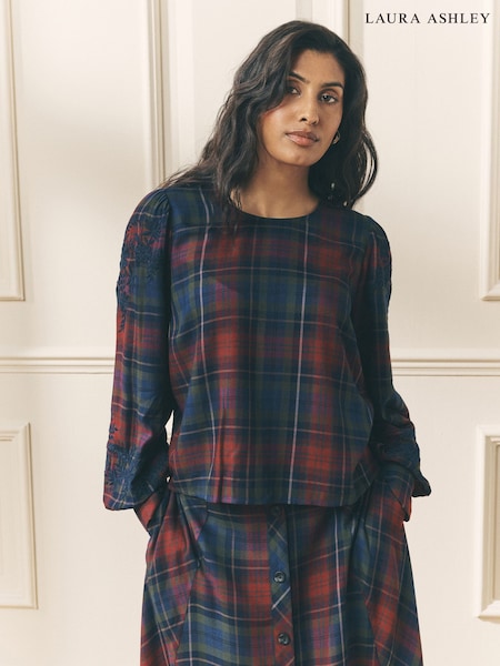 Laura Ashley Red/Green Check Co-ord Blouse with Embroidery (H22514) | £46