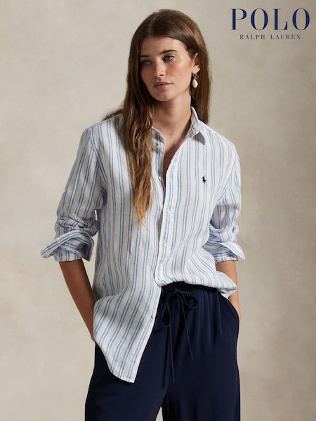 Polo Ralph Lauren Blue Classic Fit Striped 100% Linen Shirt (H22530) | £185