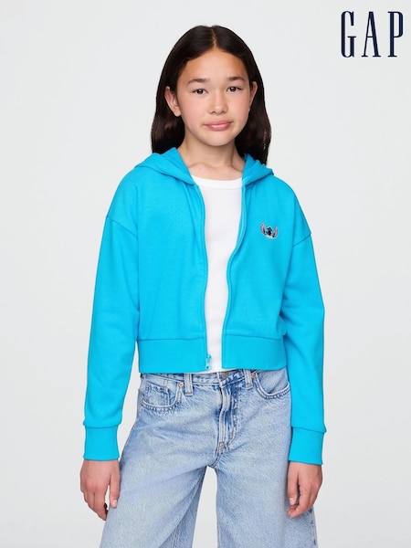 Gap Blue Lilo and Stitch French Terry Cropped Zip Up Hoodie (4-13yrs) (H22584) | £30