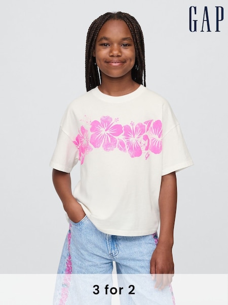 Gap White/Pink Floral Lilo and Stitch Graphic Short Sleeve T-Shirt (4-13yrs) (H22595) | £14
