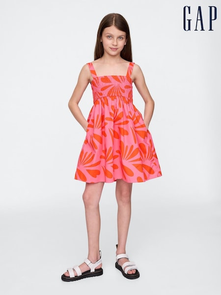 Gap Pink Smocked Poplin Dress (4-13yrs) (H22603) | £30