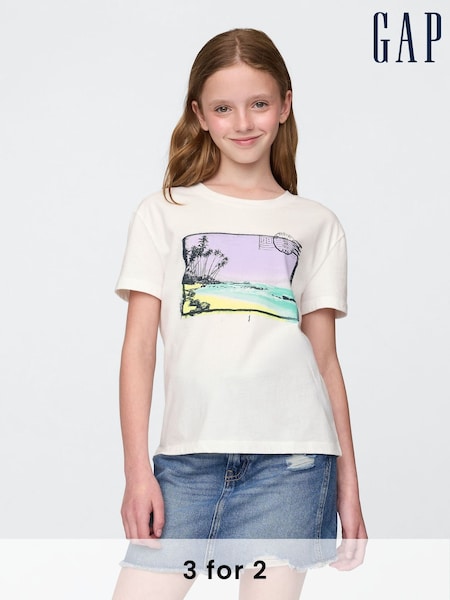 Gap White Relaxed Graphic Short Sleeve T-Shirt (4-13yrs) (H22608) | £10