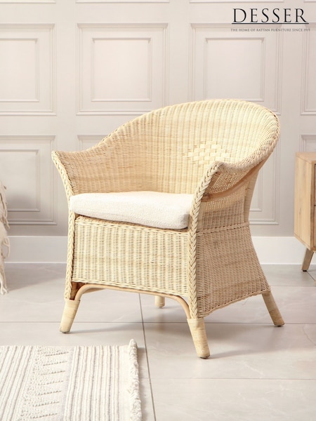 Desser Natural Rattan Wicker Plush Large Loom Chair with Cushion Pad (H22691) | £175