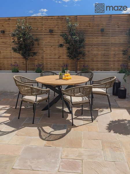 Maze Sandstone Bali Garden Rope Weave 6 Seater Round Dining Set (H22754) | £1,403