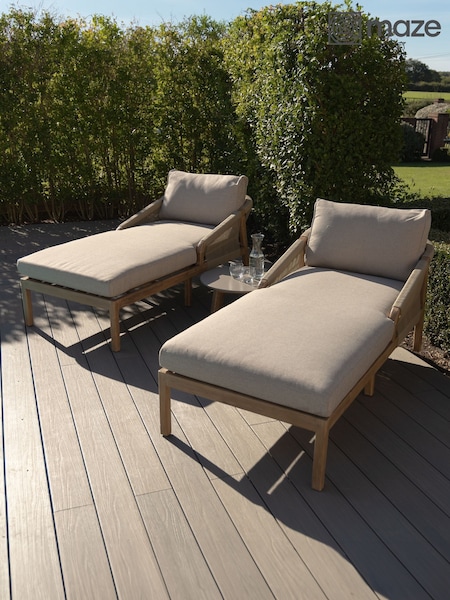 Maze Light Brown Martinique Garden Double Sunlounger Set (H22758) | £1,182