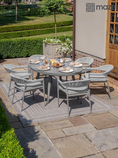 Maze Grey Florence Garden 6 Seater Oval Dining Set With Lazy Susan (H22772) | £1,017