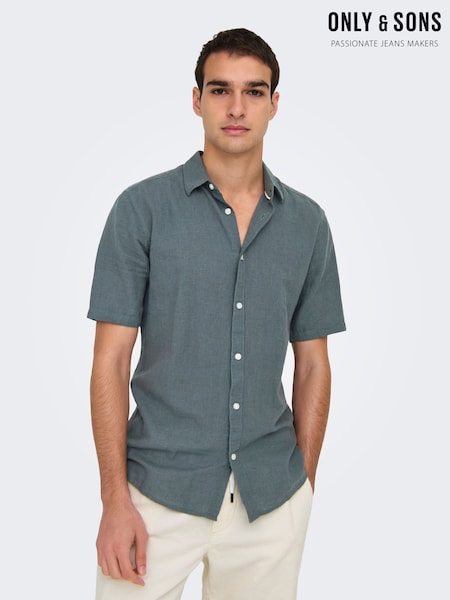 Only & Sons Grey Slim Fit Short Sleeve Linen Blend Shirt (H22776) | £30