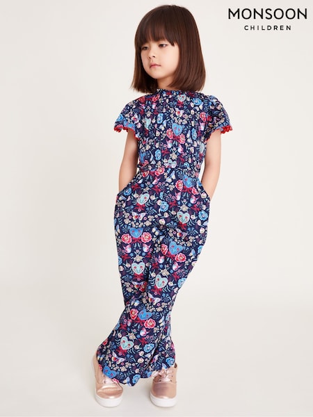 Monsoon Blue Floral Butterfly Short Sleeve Jumpsuit (H22812) | £25 - £29