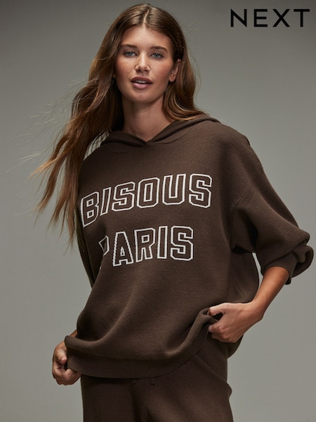 Chocolate Brown Compact Cosy Graphic Long Sleeve Hoodie (H22821) | £40