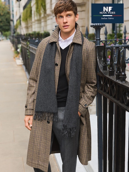 Neutral Wool Rich Italian Fabric Dogtooth Check Mac (H22832) | £169