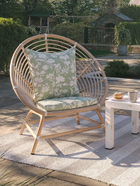 Laura Ashley White Havana Garden Rattan Chair with Rye Sage Cushions (H22861) | £360
