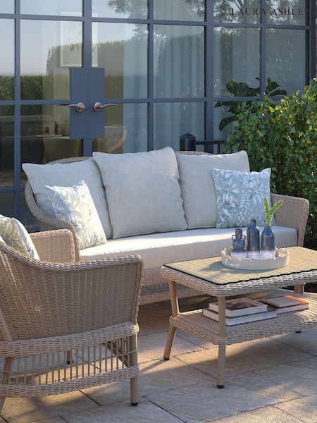 Laura Ashley Natural Carrdale Garden Rattan 2 Seater Sofa with Saunton Cushions (H22863) | £975