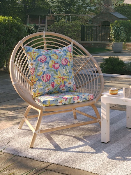 Laura Ashley White Havana Garden Rattan Chair with Tulips Cushions (H22874) | £360