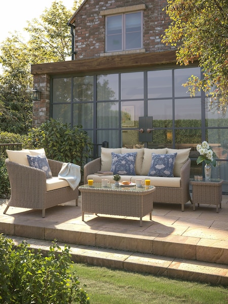 Laura Ashley 4 Piece Cream Arley Garden Rattan Sofa Set With Oakley Cushions (H22877) | £2,050