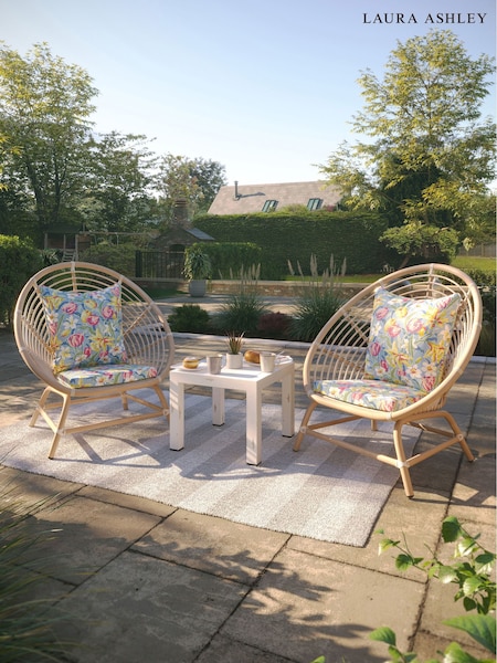 Laura Ashley 3 Piece White Havana Garden Rattan Side Table and Chair Cushions (H22891) | £850