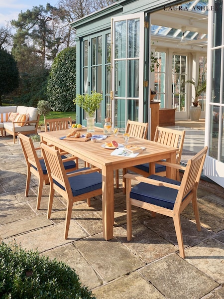 Laura Ashley Natural Salcey Garden 6 Seater Teak Dining Table and Chair Cushions (H22895) | £2,600