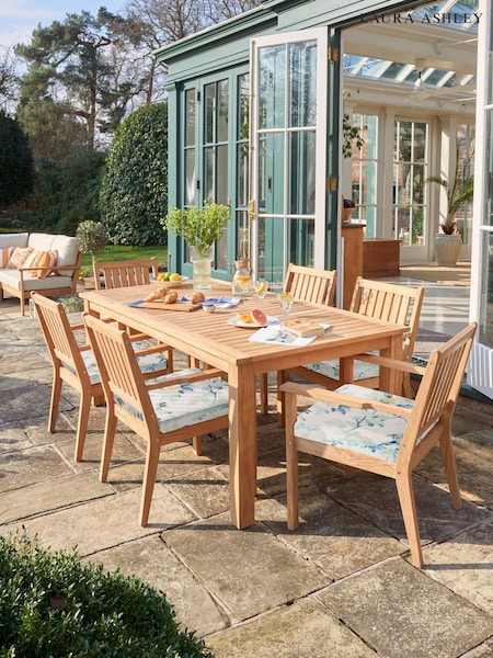 Laura Ashley Natural Salcey Garden 6 Seater Teak Dining Table and Chair Cushions (H22898) | £2,600