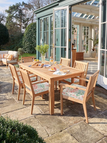 Laura Ashley Natural Salcey Garden 6 Seater Teak Dining Table and Chair Cushions (H22899) | £2,600
