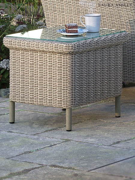 Laura Ashley Cream Arley Garden Rattan Side Table (H22909) | £180
