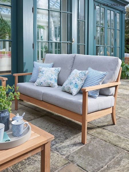 Laura Ashley Natural Salcey Garden Teak 2 Seater Sofa Saunton Cushions (H22911) | £990