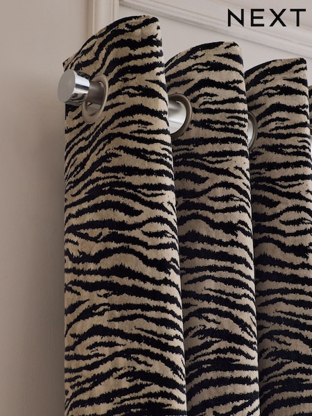 Black/Gold Collection Luxe Heavyweight Cut Velvet Tiger Eyelet Lined Curtains (H22942) | £200 - £400