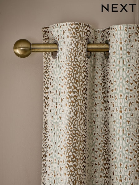 Duck Egg Blue/Gold Jacquard Eyelet Lined Curtains (H22943) | £100 - £220