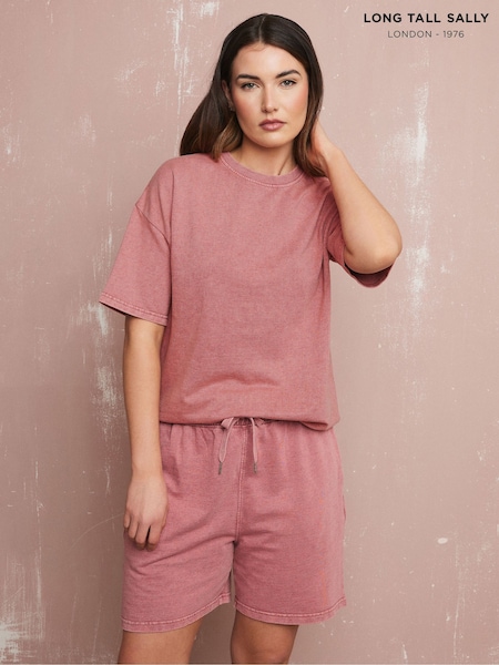 Long Tall Sally Pink Acid Wash Short Sleeve Sweat Top (H23018) | £23