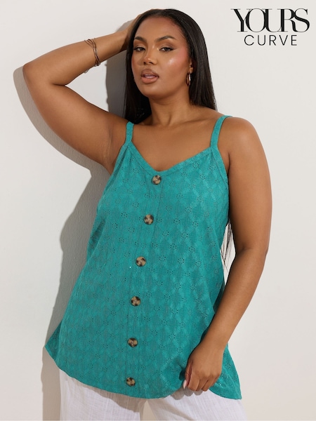 Yours Curve Green Anglaise Button Swing Vest (H23035) | £20