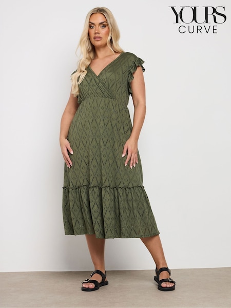 Yours Curve Green Broderie Anglaise Midaxi Dress (H23045) | £37