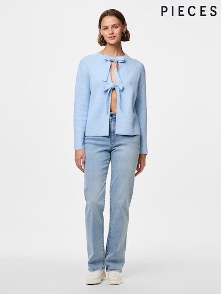 PIECES Blue Tie Front Knitted Cardigan (H23051) | £32