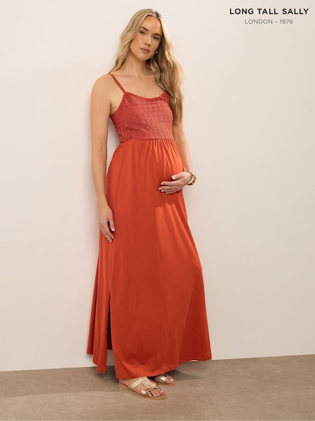 Long Tall Sally Orange Maternity 100% Cotton Crochet Bust Dress (H23072) | £37
