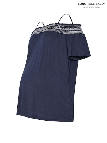 Long Tall Sally Blue Shirred Neckline Bardot Blouse (H23091) | £27