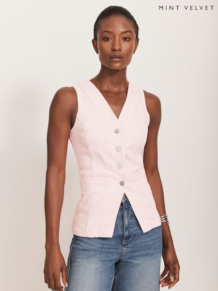 Mint Velvet Pink Denim V-Neck Waistcoat (H23101) | £89