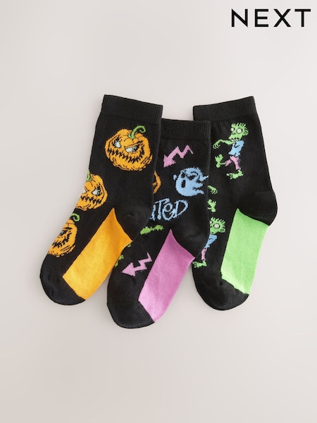 Orange/Black Cotton Rich Halloween Socks 3 Pack (H23124) | £5 - £8