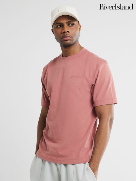 River Island Pink Regular Fit Embroidery 100% Cotton T-Shirt (H23185) | £17