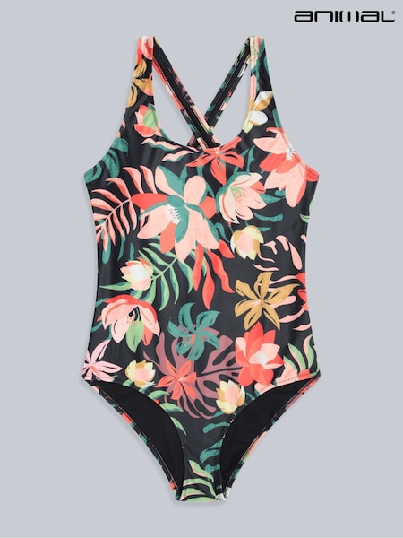 Animal Black Womens Mia Cross Back Printed Swimsuit (H23247) | £45