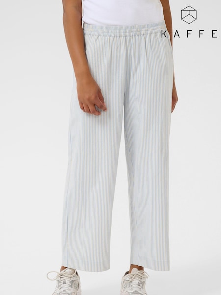 Kaffe Blue 100% Cotton KAnaya Striped Cropped Culotte Trousers (H23295) | £40