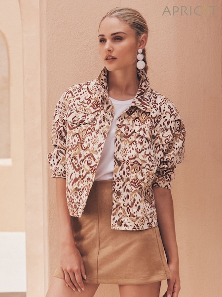 Apricot Brown Ikat Denim Jacket (H23381) | £50