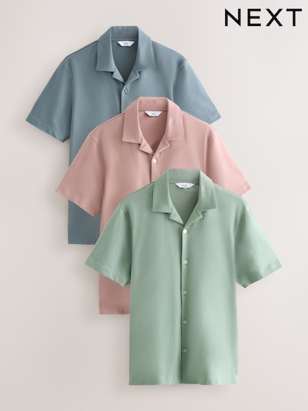 Pink/Blue/Sage Green Short Sleeve Pique Shirts 3 Pack (H23384) | £56