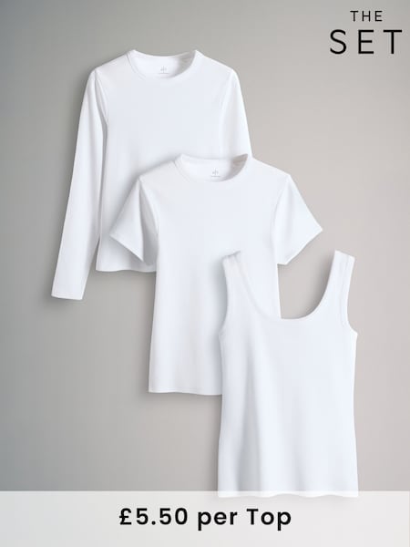 The Set White 3 Pack Ribbed Vest / Long Sleeve / Short Sleeve T-shirt Essentials (H23386) | £16.50