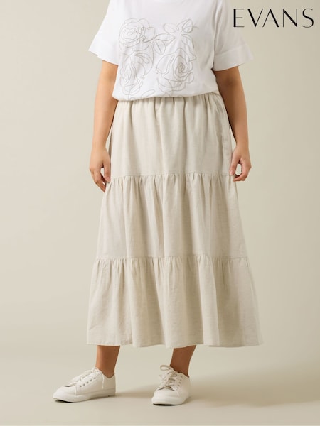 Evans Natural Linen Tiered Skirt (H23395) | £39