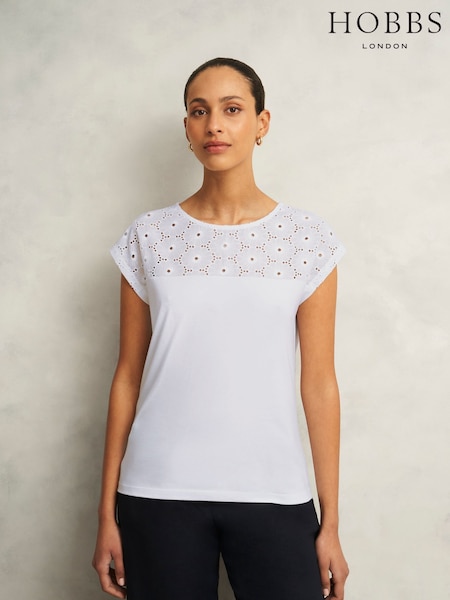 Hobbs White Thea Broderie 100% Cotton Top (H23514) | £45