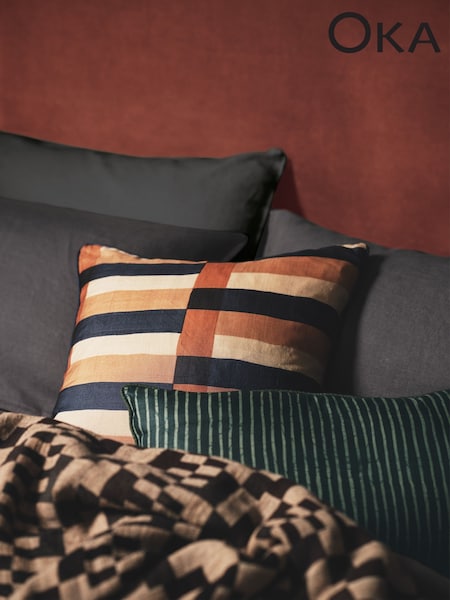 Oka Blue Triband Cushion Cover (H23598) | £75