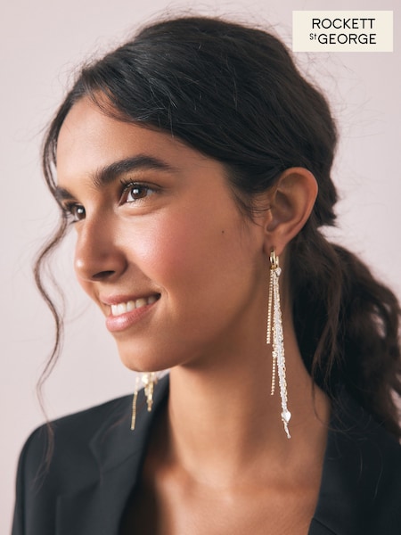 Rockett St George Silver Tone/Gold Tone Star Charm Hoop Drop Earrings (H23664) | £25