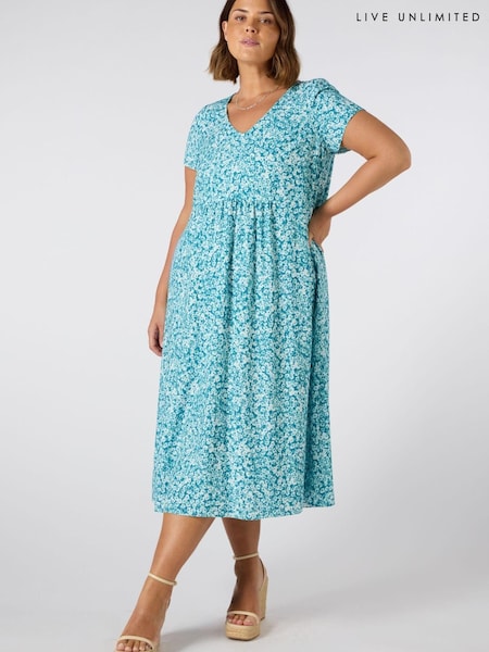 Live Unlimited Blue Ditsy Short Sleeve Midi Dress (H23703) | £65